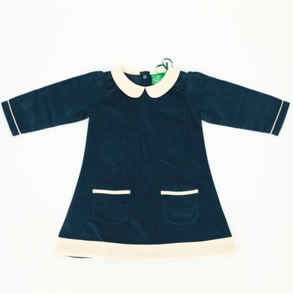 Little Green Radicals Navy Corduroy Peter Pan Collar Dress Organic Cotton NWT